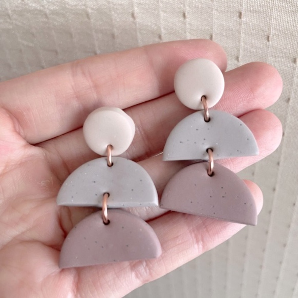 Handmade neutral semi circle stacked earrings